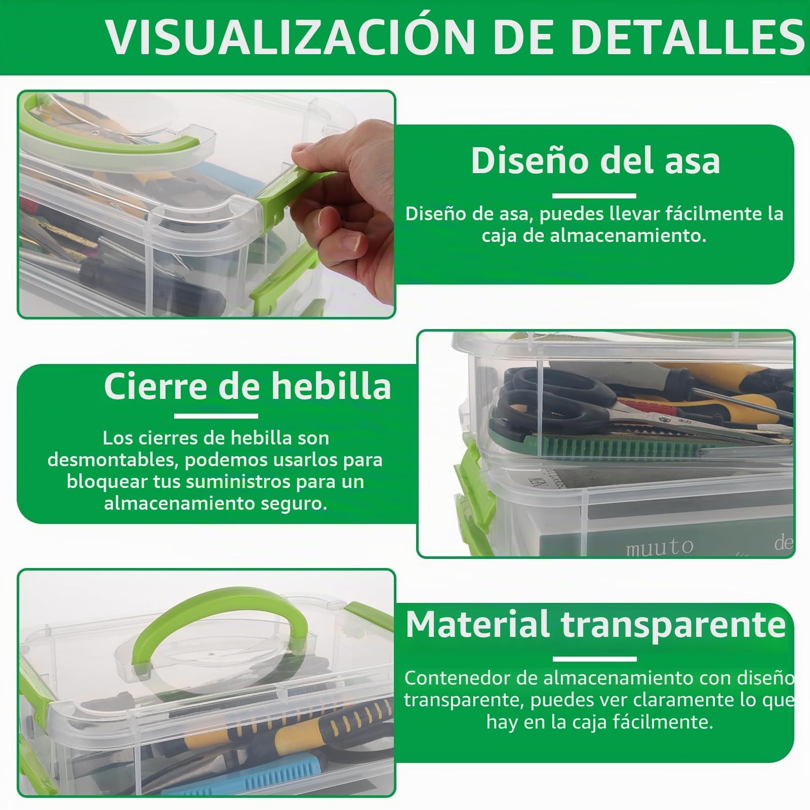 YAYODS 2 cajas clasificadoras con asa de transporte, 27 x 17,5 x 24 cm, cajas clasificadoras para piezas pequeñas, caja de almacenamiento con compartimentos, caja organizadora grande de plástico,