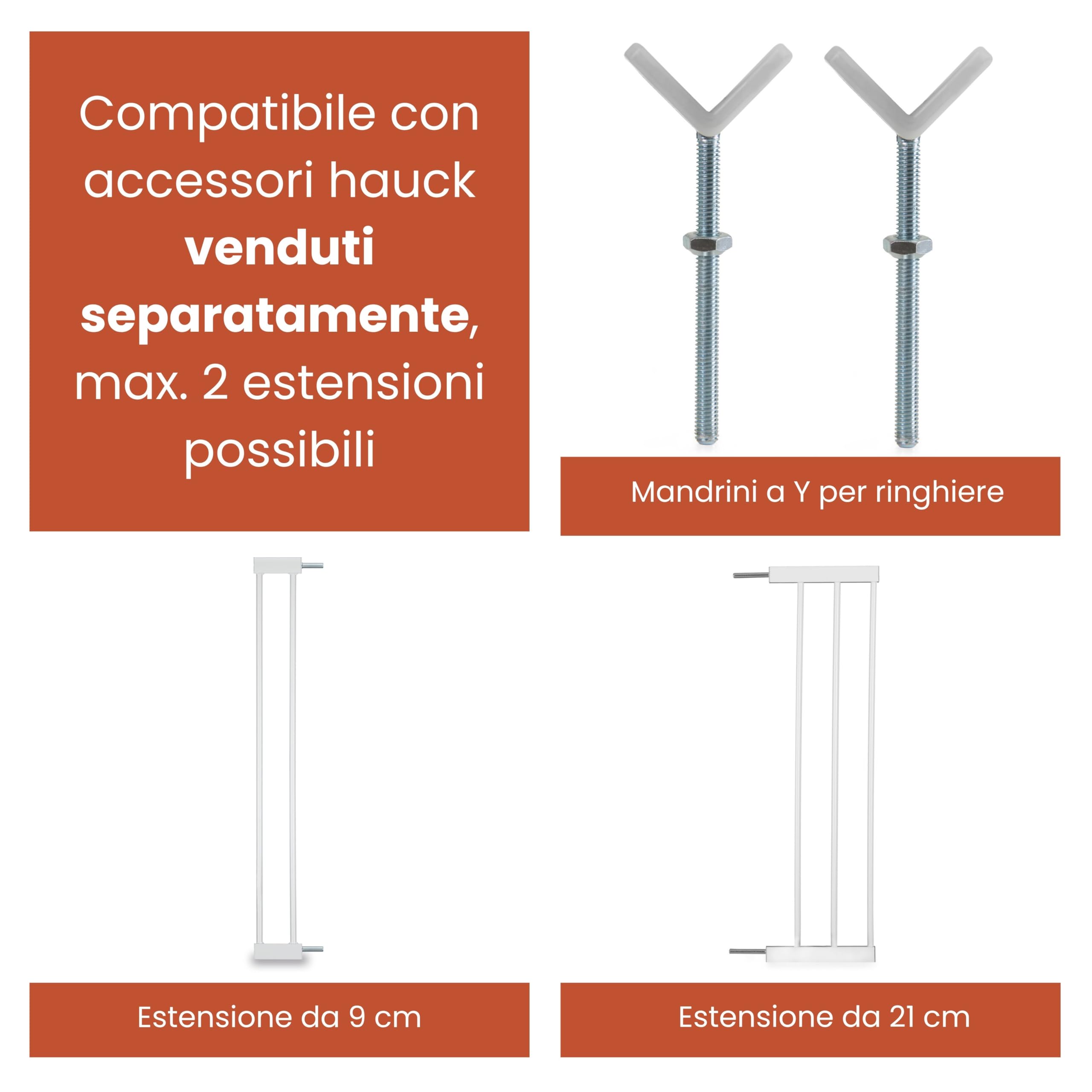 hauck Open N Stop 2 + Estensione da 21 cm, Grigio Scuro - Cancelletto per Bambini Cani, Larghezza Regolabile da 96 a 101 cm, Alto 77 cm, Apribile con una Mano in Entrambe Direzioni, Solo per Interno