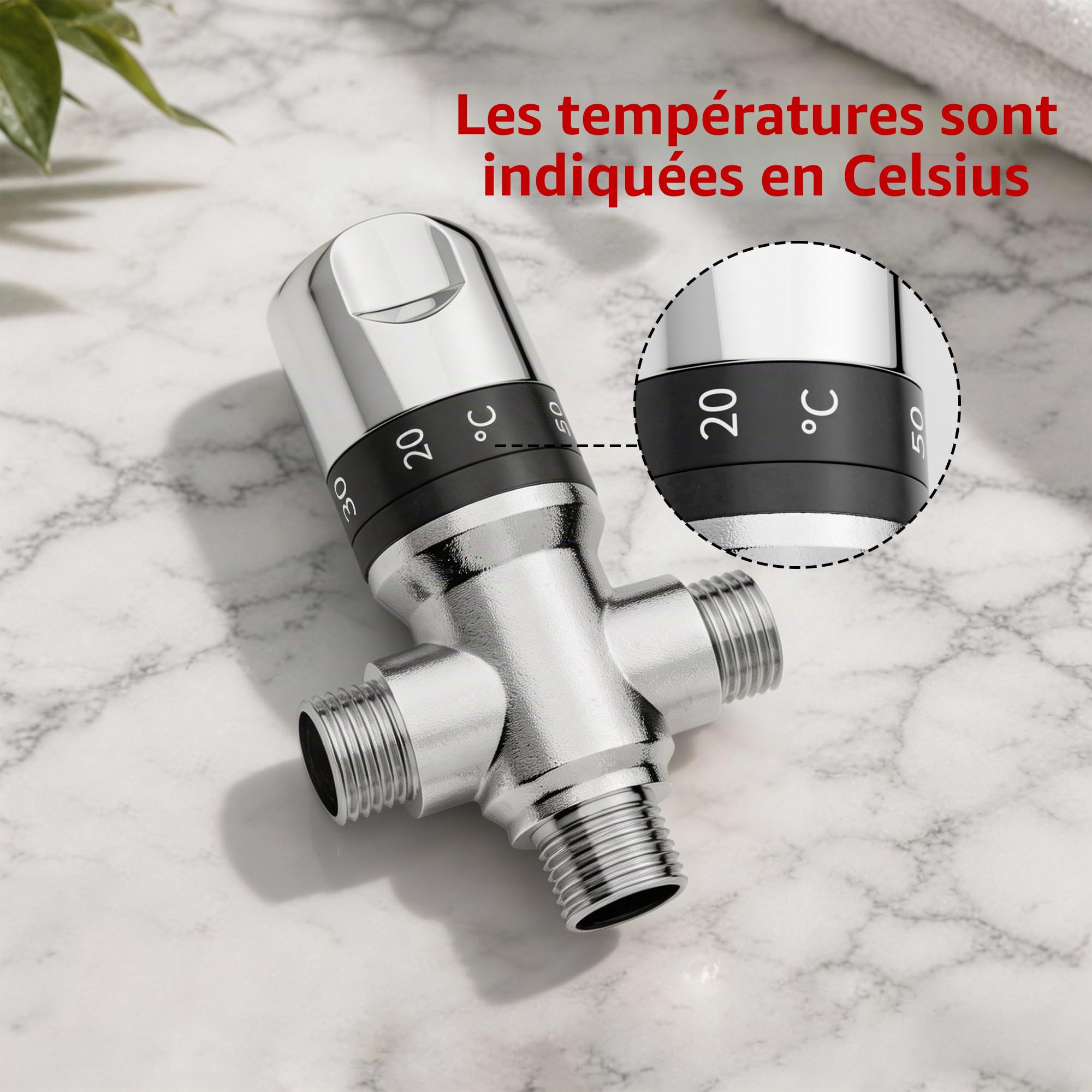 MORADO Mitigeur thermostatique pour système de douche, vanne de contrôle de température de l'eau avec connexions BSP 15 mm, laiton massif, chrome