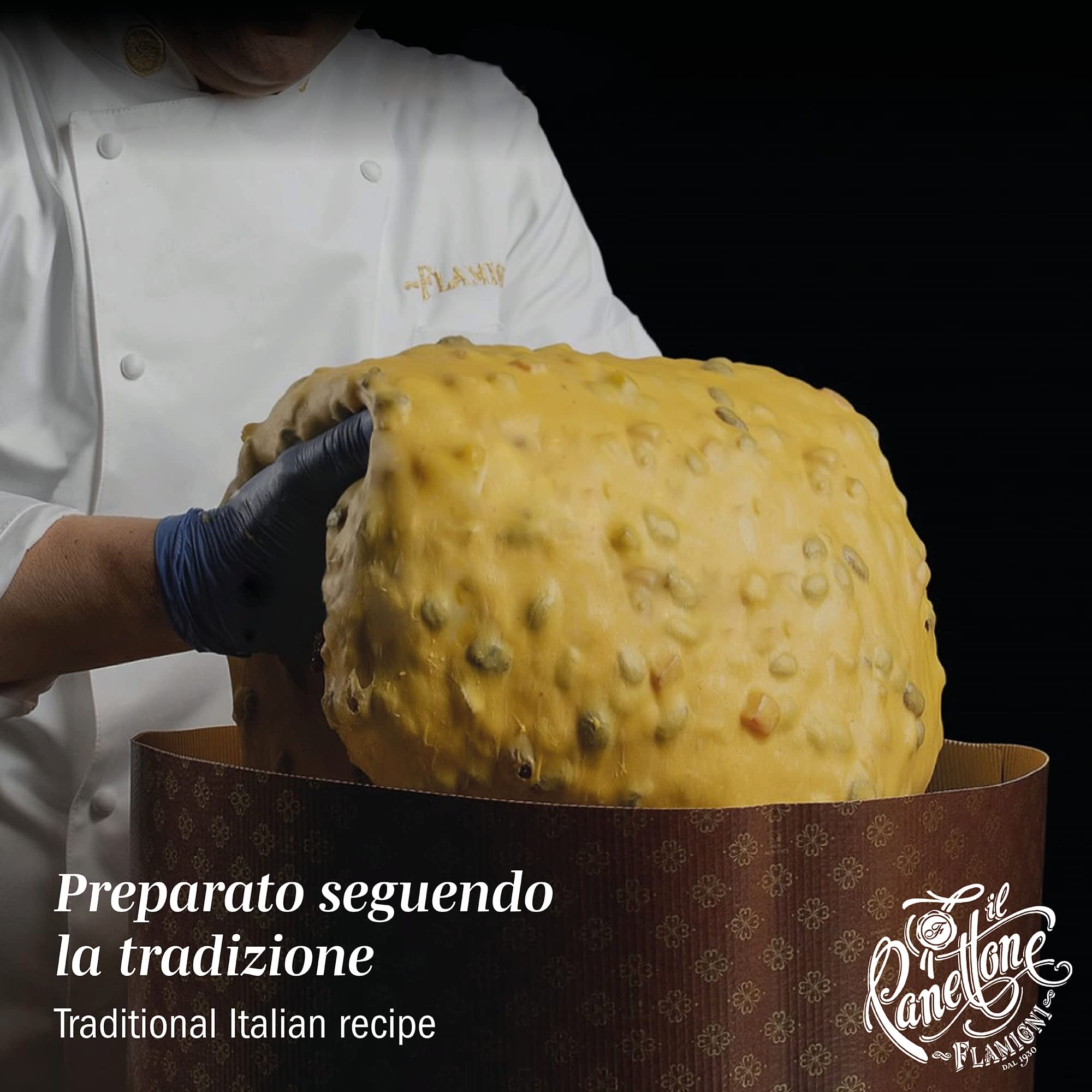 FLAMIGNI, Artisan Panettone Milano Basso Classique Traditionnel à l'Orange Confite, Cèdre, Raisins Sultana et Arôme Naturel de Vanille, Emballage avec Ruban Idéal comme Cadeau de Noël, 1Kg