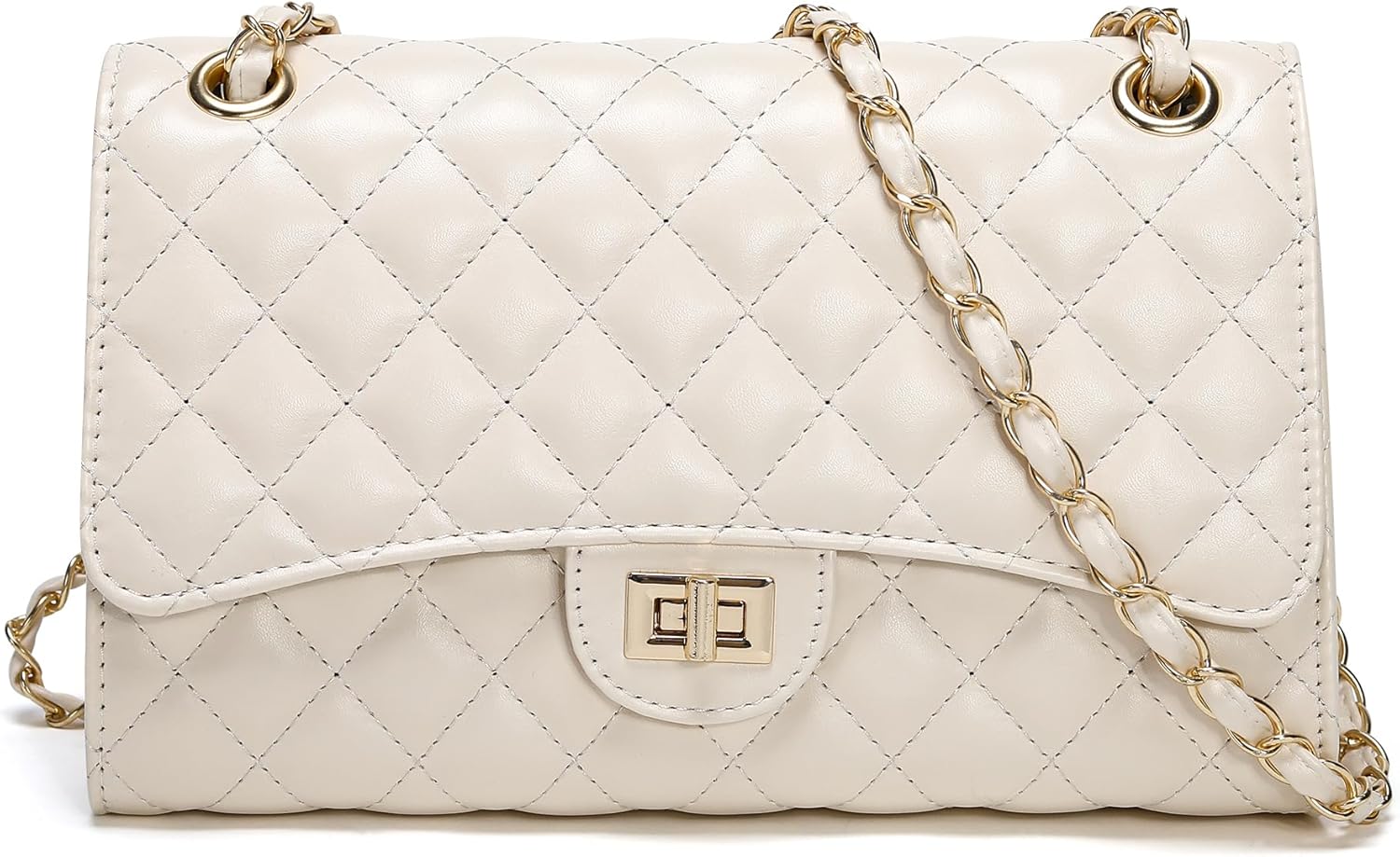 quilted crossbody bag for women trendy ladies shoulder bag leather cross body purses clutch bag with chain strap beige