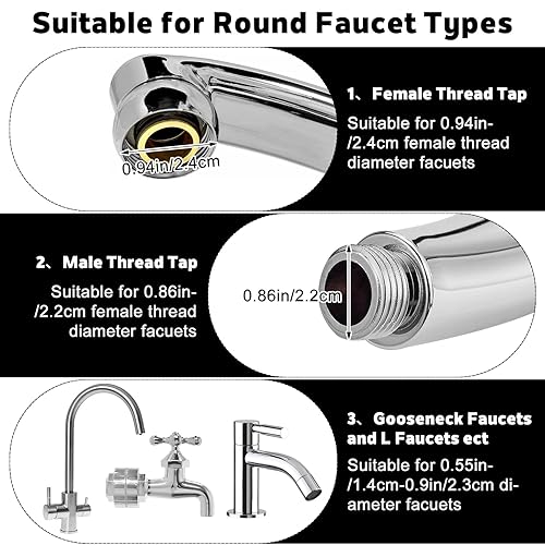 Miniatura 3 de Paquete de 3 grifos de filtro de agua para fregadero, purificador de agua universal giratorio de 360 °, filtro de grifo de baño que elimina el agua