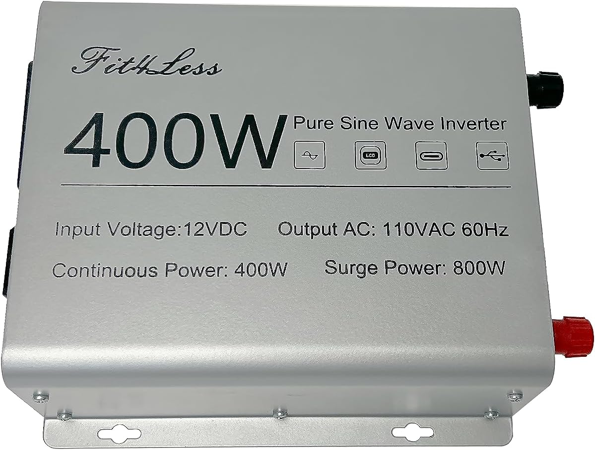Pure sine Wave Inverter DC 12V Input and AC 110V Output with LCD Display, USB Output Port, Type-C Output Port (400W)