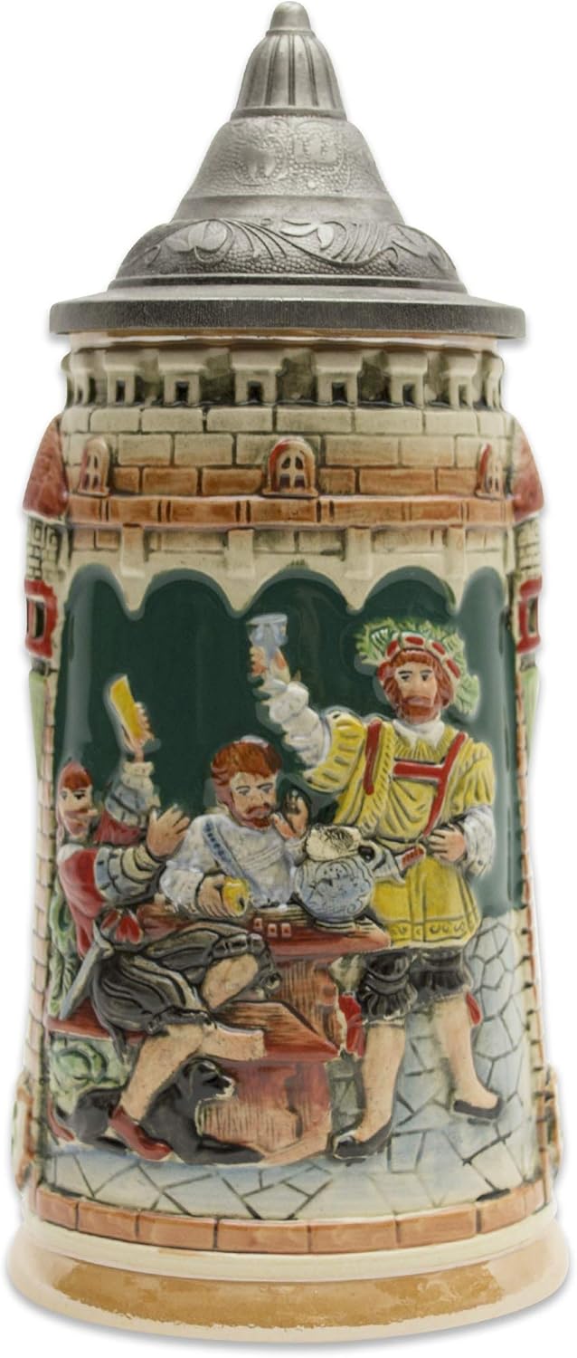 0.6 Liter| Castle Festive Scene Beer Gifts for Men, German Stein with Lid For Men & Women, Beer Mug Ornate Metal Lid Beer Stein By Oktoberfest Haus
