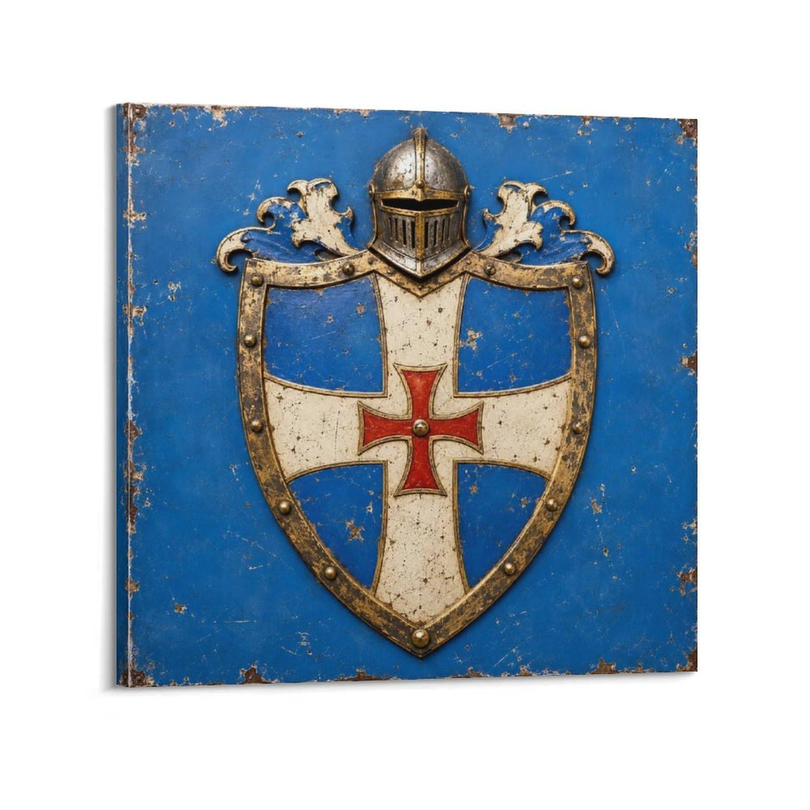 XKUGA Templar Knight Enamel Poster Heraldic Shield Medieval Crest Modern Decorative Canvas Prints - Ideal Wall Art for Family, Man Cave, Game Room, Boys & Girls Bedroom 28x28inch(70x70cm)