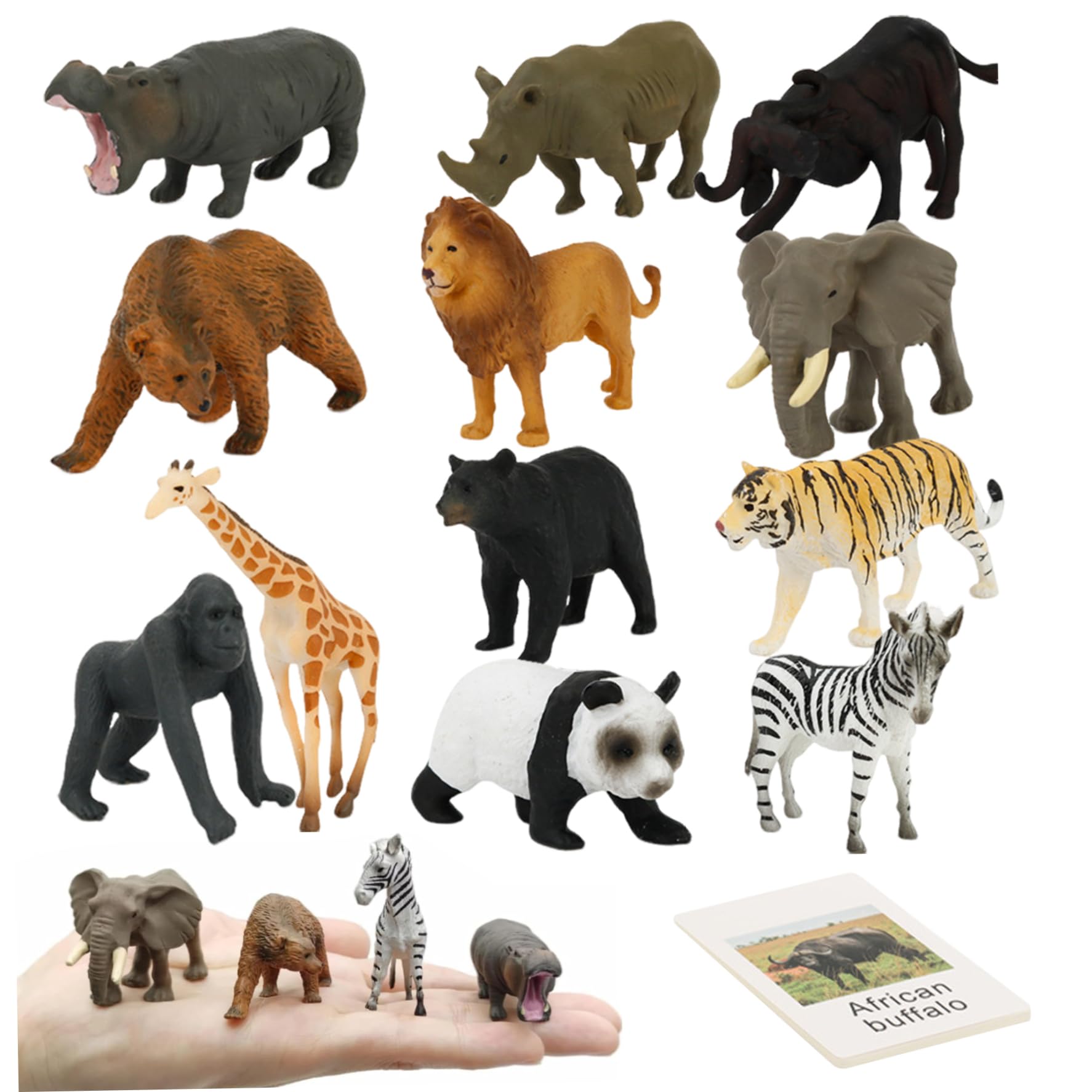 Juego de 24 Piezas Montessori de Animales, Juego Educativo de emparejamiento con Animales Salvajes simulados y Tarjetas en inglés, de emparejamiento para niños pequeños, Juguetes de aprendi