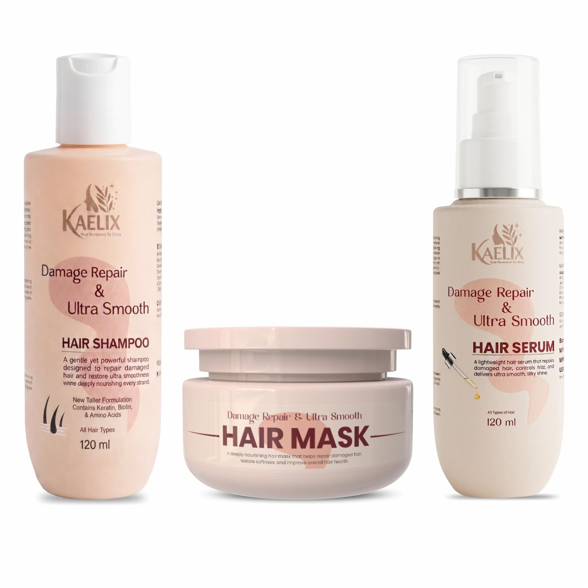 Kaelix Ultra Smooth Hair Repair Combo Shampoo Hair Mask Serum for Frizzy Dry Damaged Hair Keratin Biotin Argan Oil Smooth Shine Lightweight Formula-image-18
