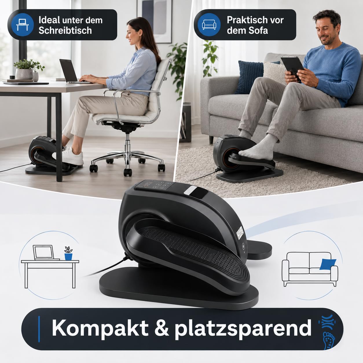 @tec Vita&Cross Motorisierter Pedaltrainer, Mini Ellipsentrainer | Gelenkschonender Beintrainer im Sitzen – 10 Stufen, 3 Programme, mit Fernbedienung, für Senioren, Büro & Zuhause