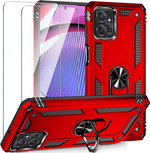 Funda para Moto G Power 5G 2023 con 2 protectores de pantalla de vidrio templado, grado militar, funda protectora resistente con anillo magnético