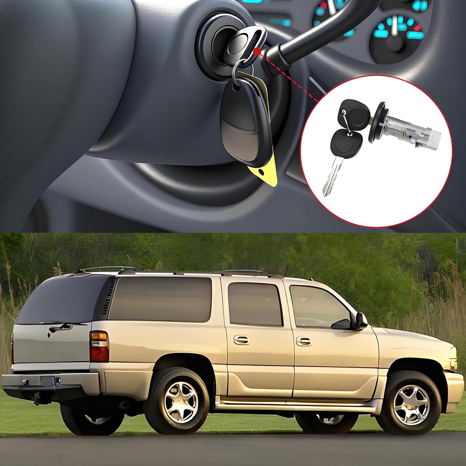 Ignition Switch Lock Cylinder & Pair Door Lock Cylinders w/Keys fit for 2003 2004 2005 2006 Chevy Silverado Tahoe Suburban GMC Yukon Sierra, Ignition and Door Lock Cylinder Set Replacement