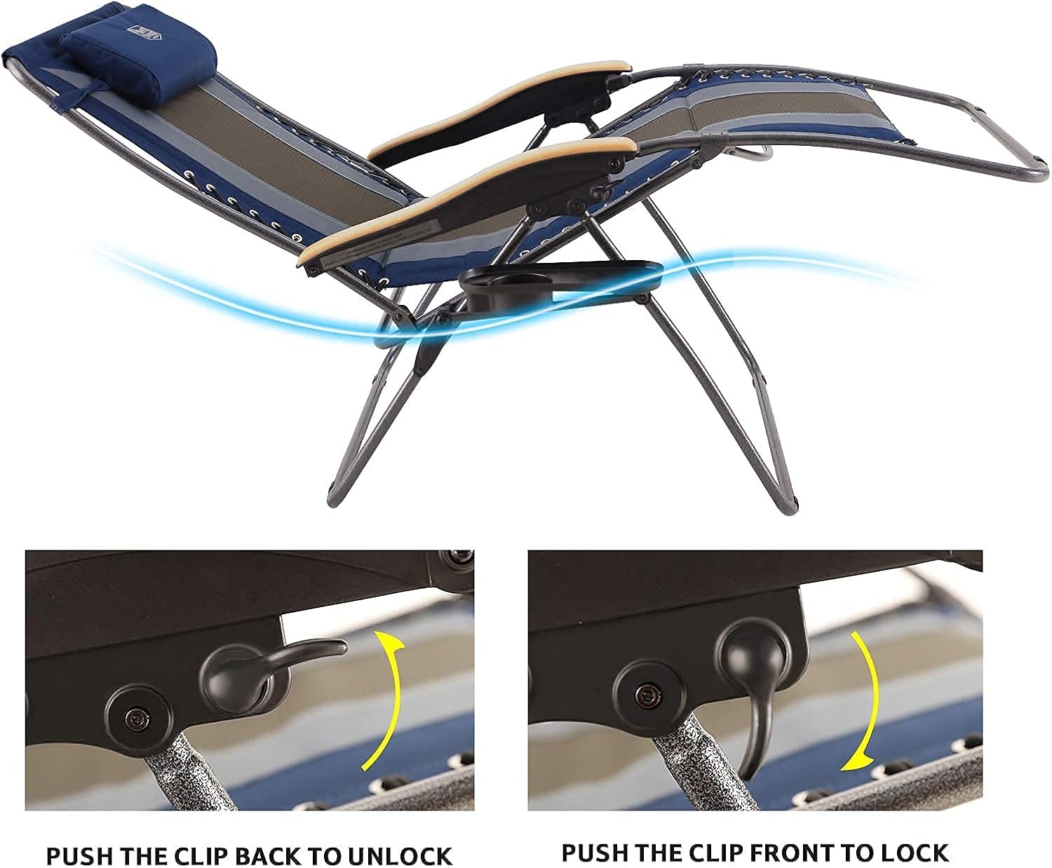 TIMBER RIDGE Oversized Zero Gravity Lounge Chair, XL Padded Patio Chair with Cup Holder, Folding Reclining Lawn Chair with Adjustable Headrest, Support up to 350LBS (Navy Blue) : Patio, Lawn & Garden