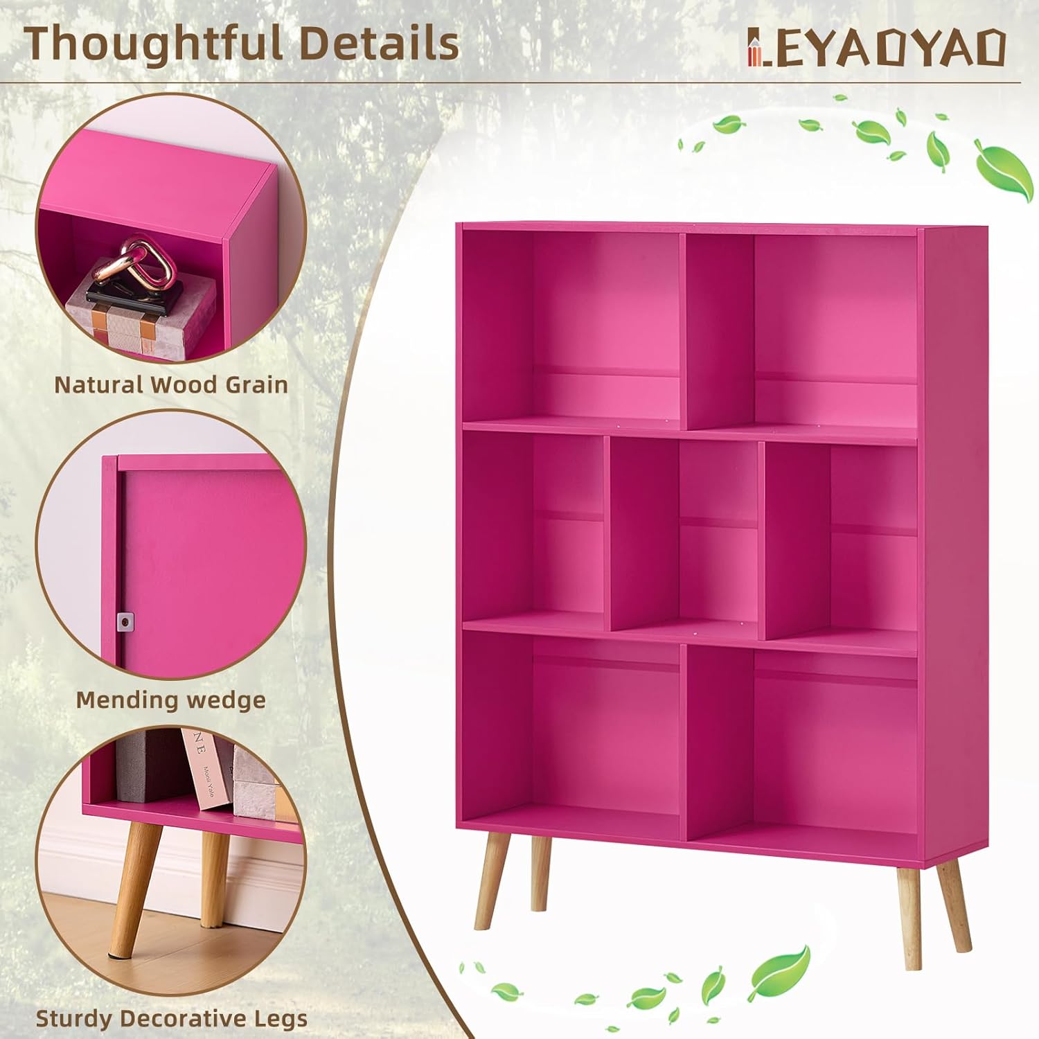 LEYAOYAO 7 Cube Bookshelf,3 Tier Book Shelf with Legs,Pink Modern Bookshelf,Large Freestanding Open Toy Modern Bookshelves,Display Bookcases Decor Furniture for Nursery 7 Cube with Legs Pink
