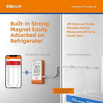 Elitech Bluetooth Dual-Probe GSP-6 Refrigerator Data Logger | Dual Gel Vial Temp Probes Precision, Pharmacy Vaccine DDL Certified, 100,000-Point Data, MAX/MIN, Export PDF/CSV Reports