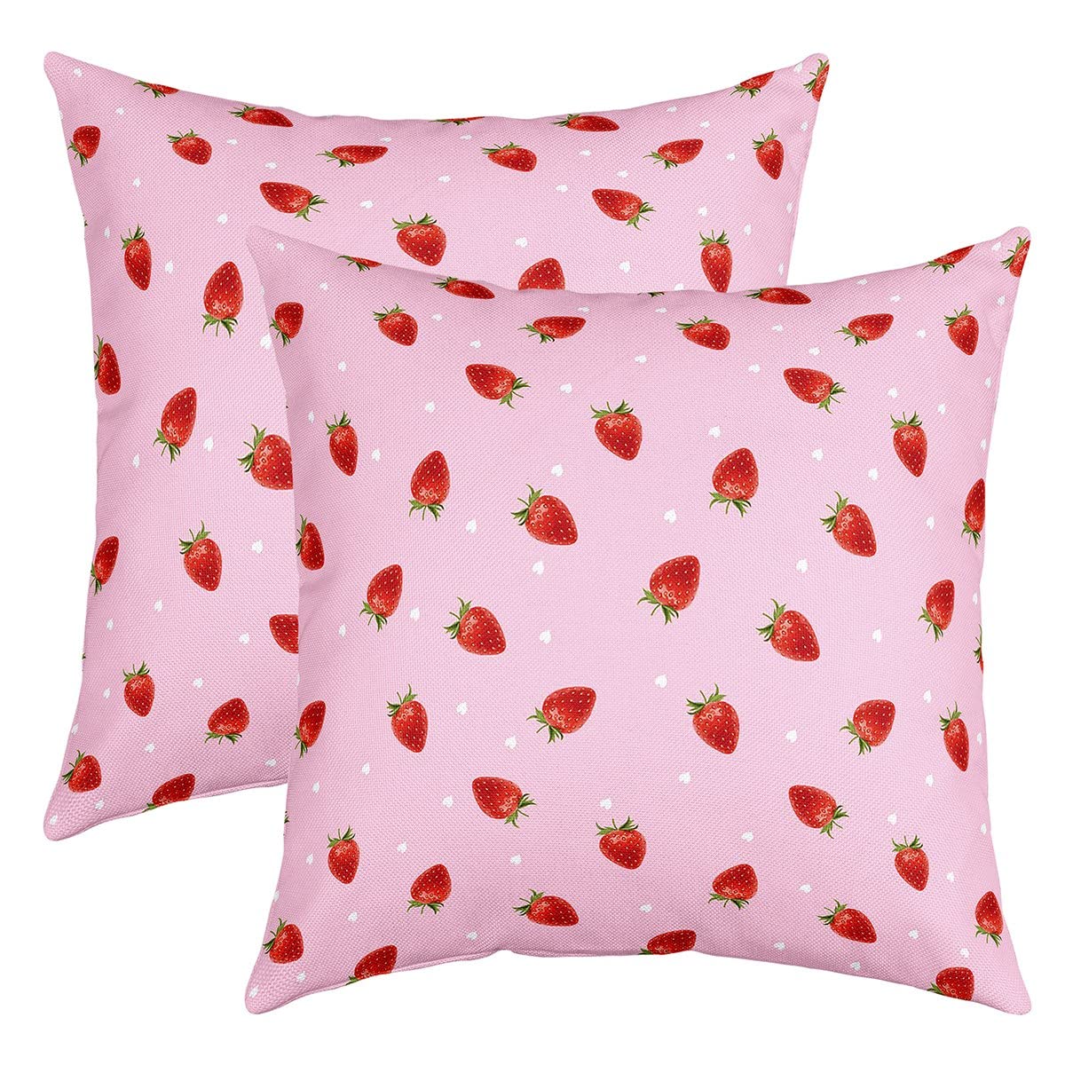 Loussiesd Set of 2 Strawberry Throw Pillow Covers Kawaii Strawberry Print Cushion Case for Home Living Room Decor Reversible Cute Anime Fruit Pink Decorative Throw Cushion Case 20x20 Inch