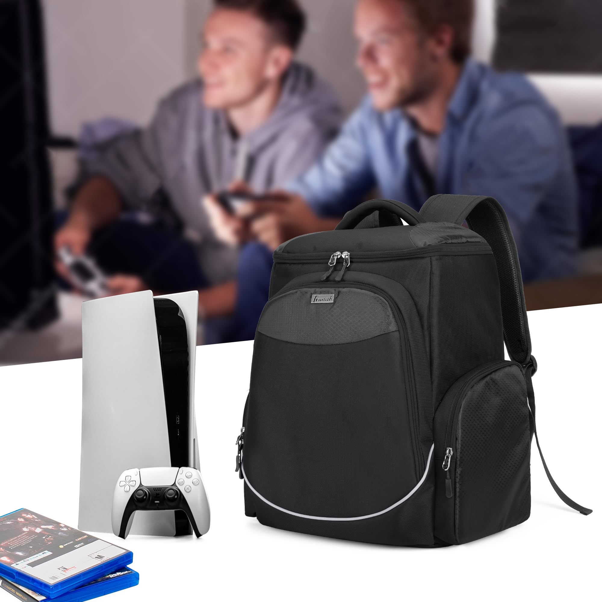 Trunab Rucksack für Videospiele, Aufbewahrung, kompatibel mit PS5/PS4/PS4 Pro/PS4 Slim/Xbox One/Xbox One X/Xbox One S, Reisetasche mit Taschen für Laptop 15,6 Zoll und Spielzubehör
