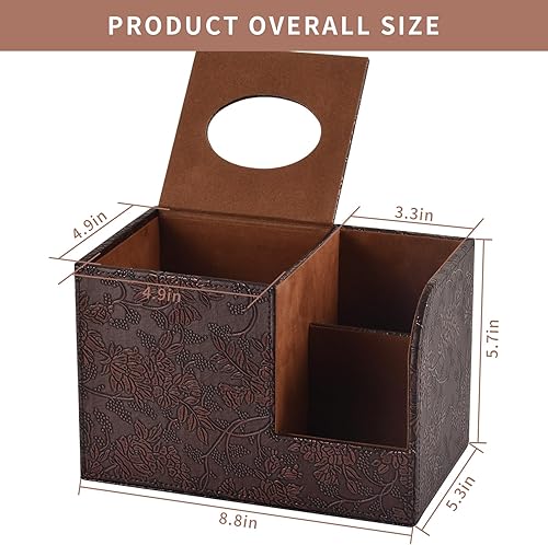 Miniatura 2 de Caja de pañuelos de piel sintética, cuadrada, multifuncional, soporte para caja de pañuelos de baño, organizador con 2 compartimentos, soporte para