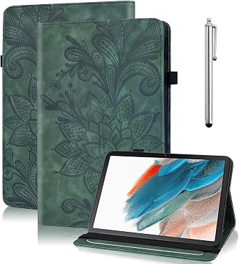 Case for Samsung Galaxy Tab S10 Lite/ S10 FE/ S9 FE 5G 10.9 Inch/Tab S9 11 Inch with S Pen Holder, Multi-Viewing Angles Embossed Lace Premium PU Leather Case, Green