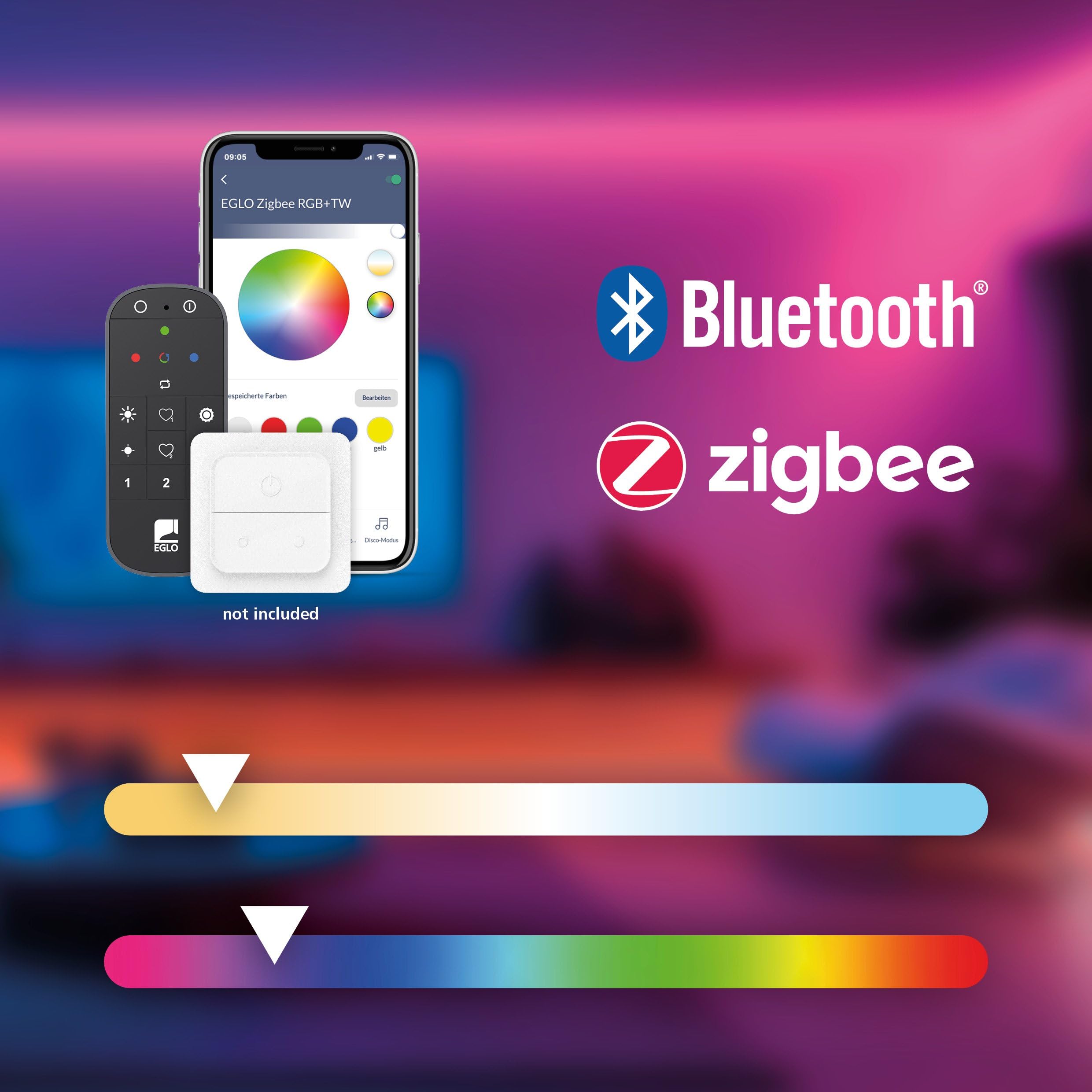 EGLO connect.z Yuku-Z Lámpara colgante led para hogar inteligente | de metal blanco y textil en blanco, madera de bambú, ZigBee, App y control por voz Alexa, blanco cálido-blanco frío, RGB