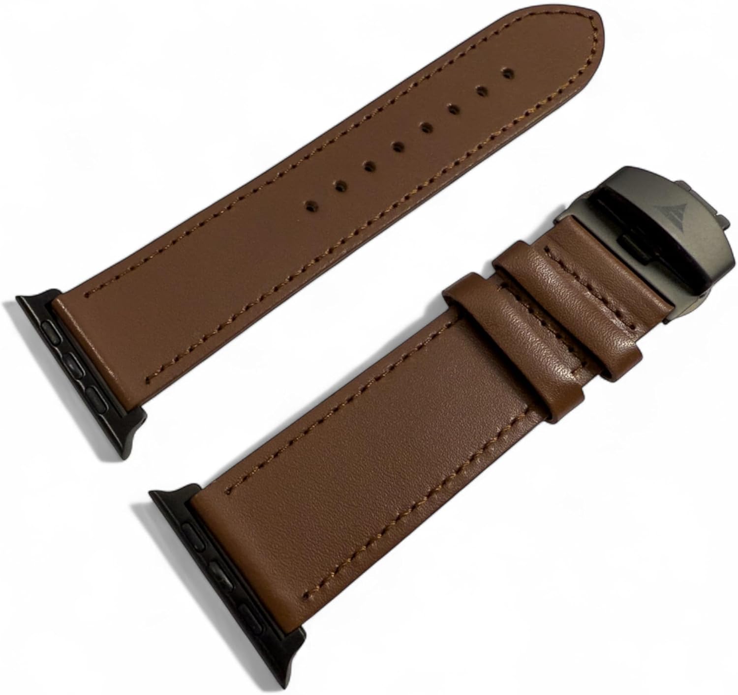 Everwood Brown Leather Apple Watch Band - Black Stainless Steel Butterfly Clasp - Compatible with Apple Watch 42mm 44mm 45mm 49mm Ultra- Handmade Strap for Series 1-9 & SE - Image 5