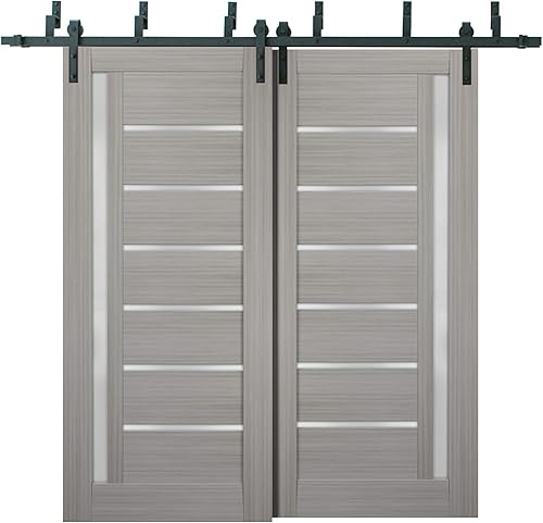 Miniatura 12 de Puertas corredizas de 48 x 96 pulgadas Quadro 4088 gris Nebraska con vidrio esmerilado Juego de herrajes resistentes de 6.6 pies Puertas