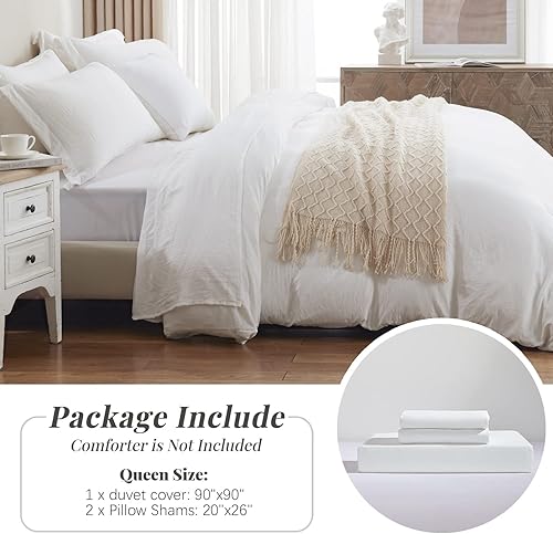 Miniatura 7 de MILDLY - Juego de funda de edredón supersuave de 3 piezas, 100% microfibra lavada, con cierre de cremallera y lazos en las esquinas, blanco (sin