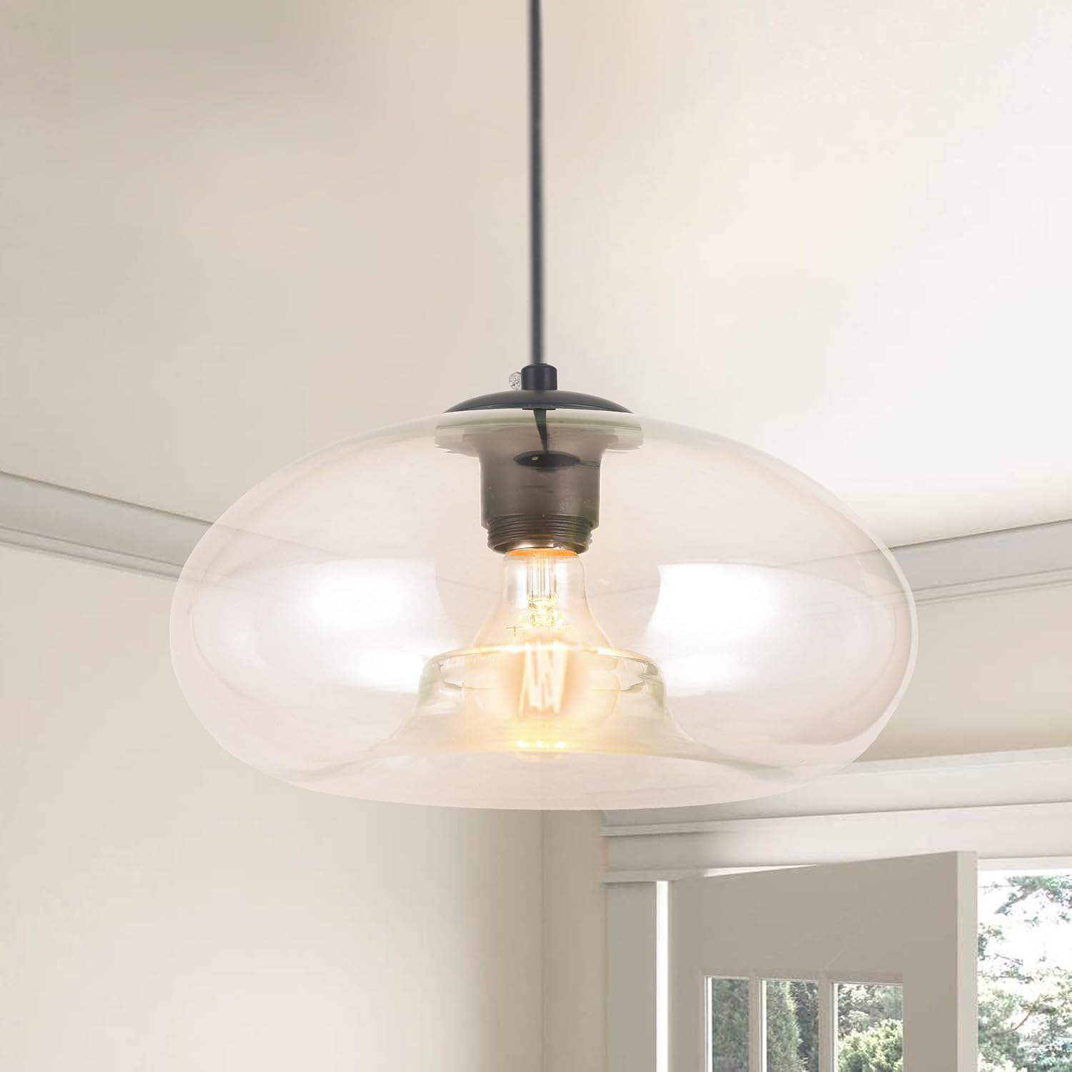 Vintage Glass Pendant Lights Kitchen Island with Handblown Shade,Adjustable Hanging Light Fixtures for Kitchen Island, Dining Room, Hallway - 11 Inch