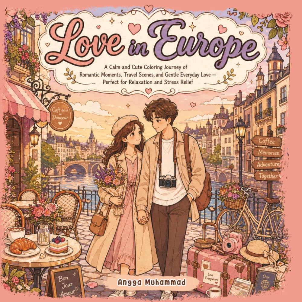 Love in Europe: A Calm and Cute Coloring Journey of Romantic Moments, Travel Scenes, and Gentle Everyday Love — Perfect for Relaxation and Stress Relief