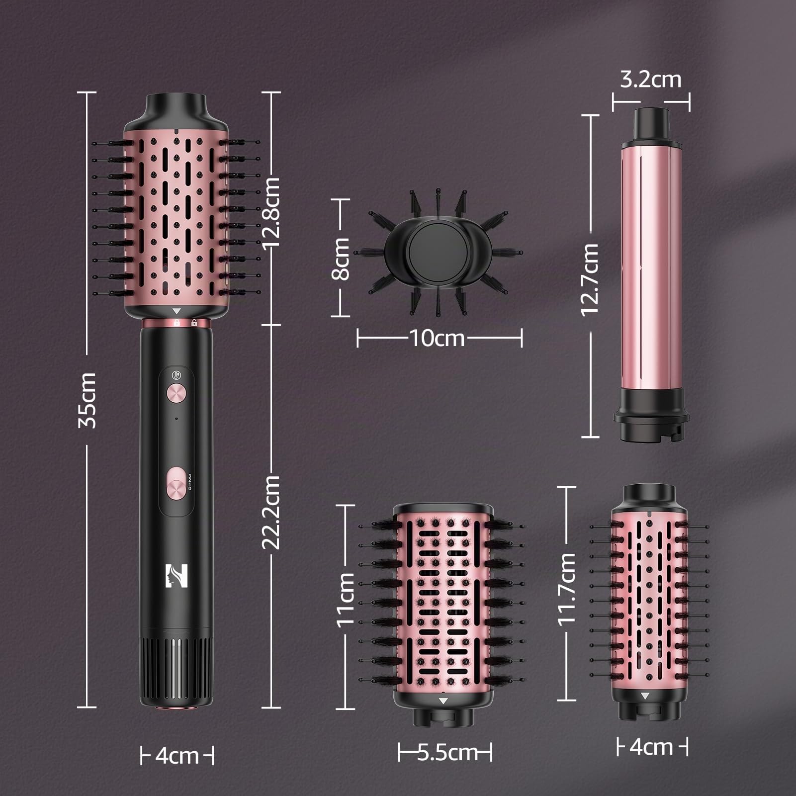 NICEBAY 6-in-1 Airstyler, 110000 U/min Hairstyler mit Auto-Wrap Lockenstab | Multistyler mit Negativ-Ionen, Warmluftbürste & Haartrockner zum Trocknen, Locken, Glätten und Volumenstyling，Roségold