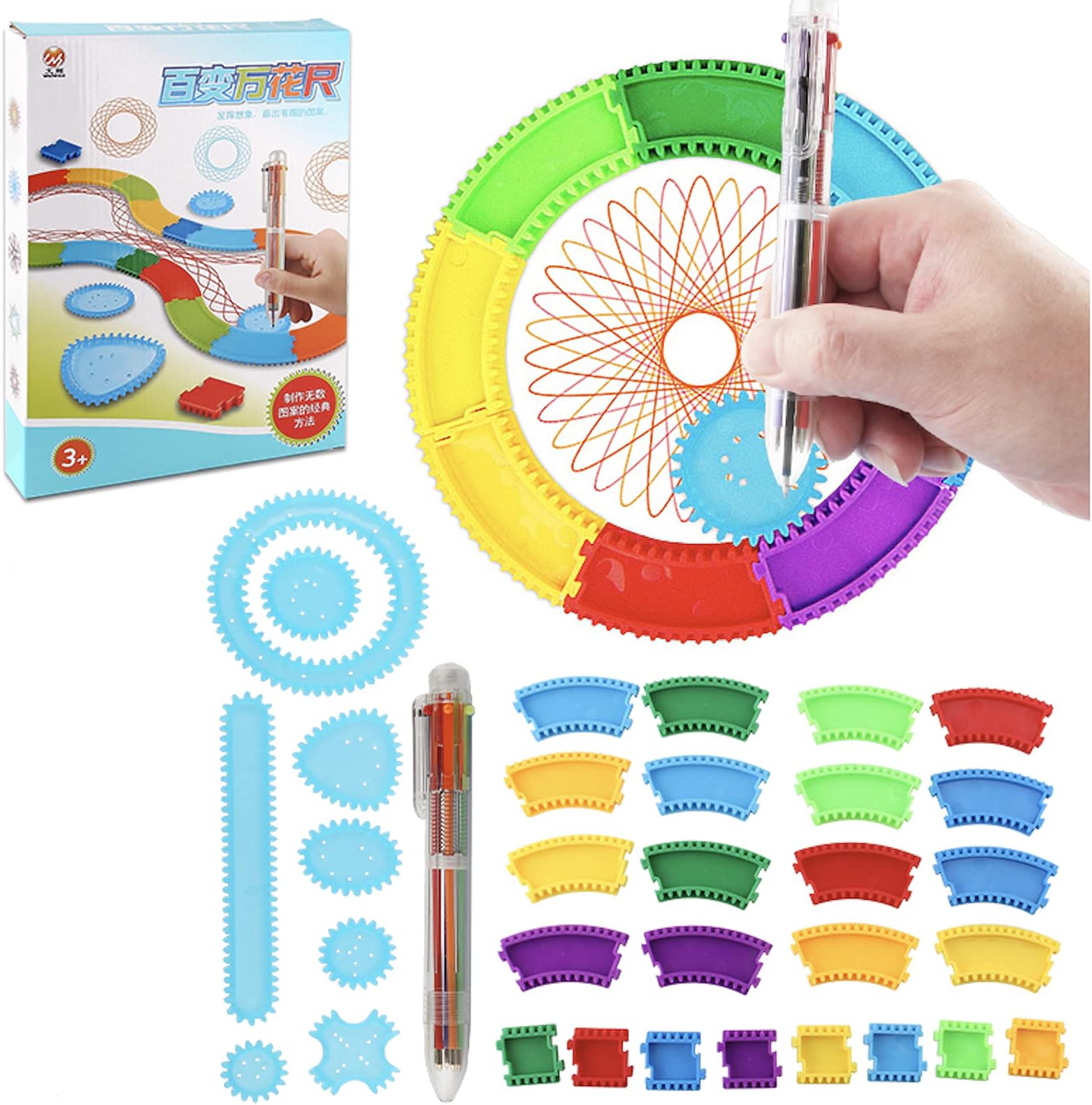 Spirograph Stationery Drawing Set Pencil Sharpener Geometric Coloring Kit Drawing Tool Brush Drawing Templates Sketching Pad Art Deluxe Drawing Spin Spiral Art Station DIY Crafts Travel Ruler Shapes