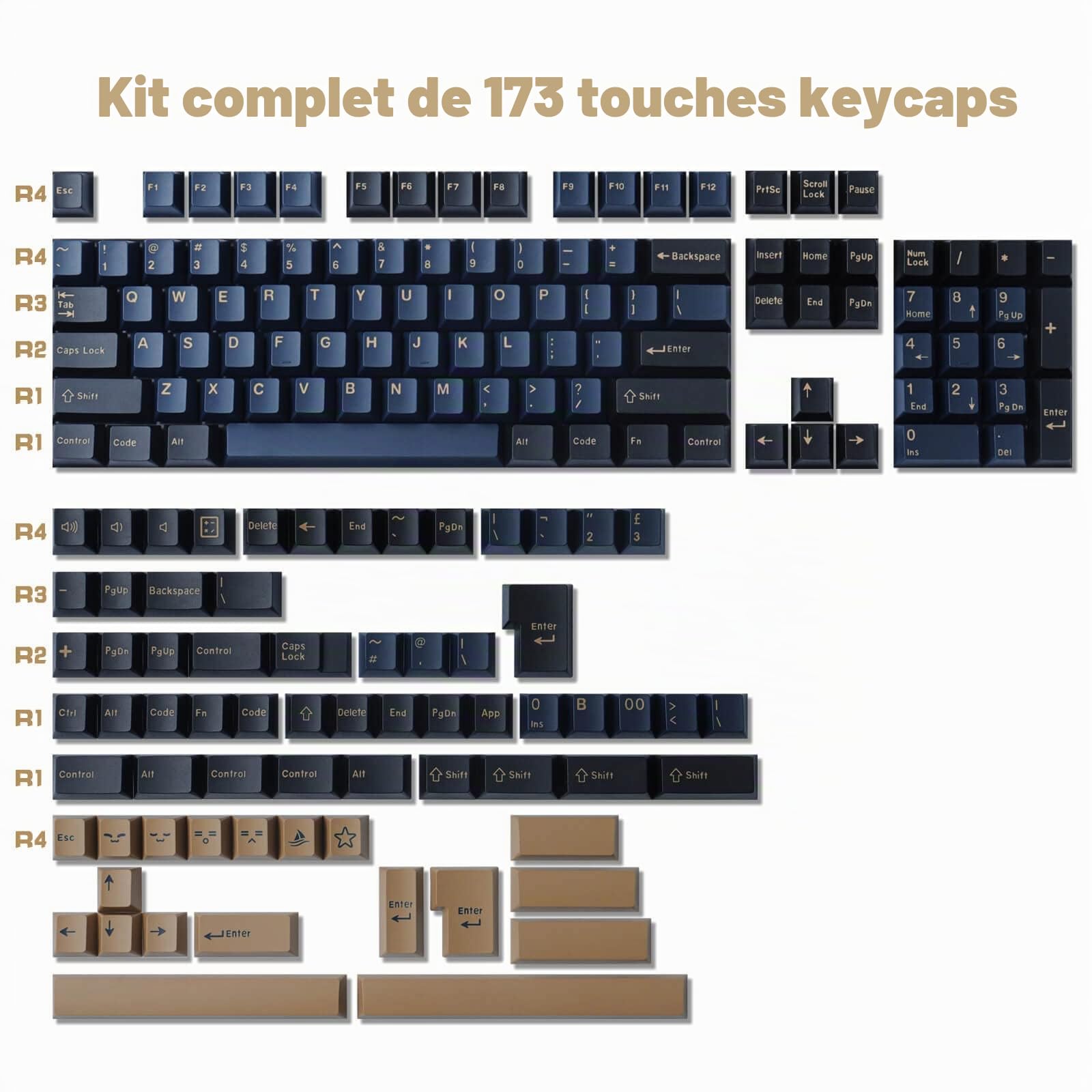 Keycaps 173 Touches Profil Cherry ABS Double-Shot ANSI Layout Keycaps personnalisés pour Clavier de Jeu mécanique Cherry MX Switch Keycap