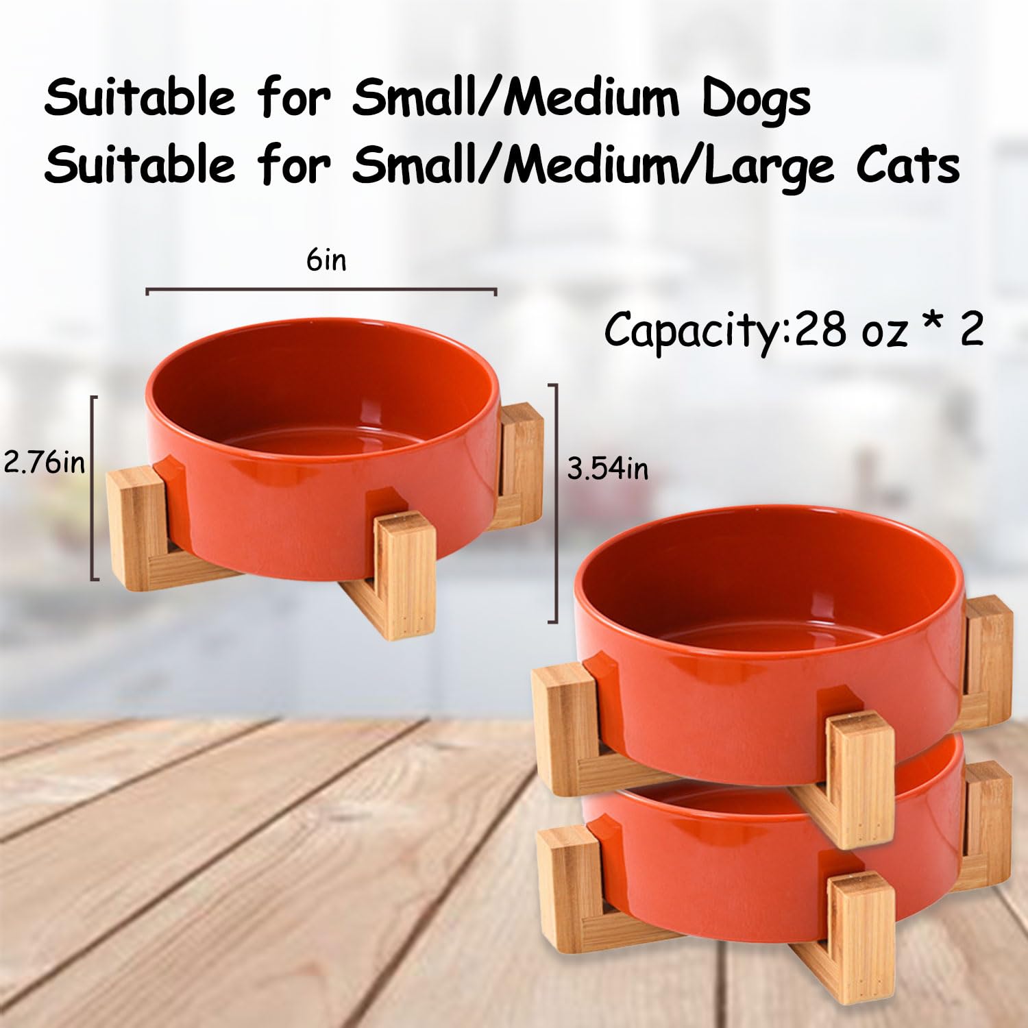 Petygooing Futternapf für Hunde und Katzen, Keramik, mit Ständer für Futter und Wasser, modern, niedlich, schwer, für Katzen, kleine Hunde (1,7 Tassen) und mittelgroße Hunde (3,6 Tassen), Rostrot, 800
