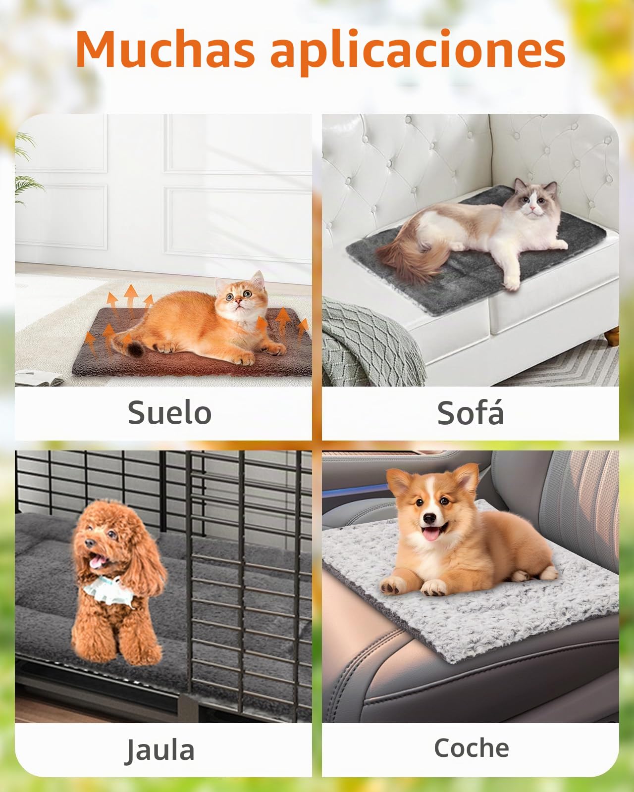 Papettly Manta Autocalentable para Gatos Perros, Manta Térmica para Gato 60x45cm Sin Electricidad, Almohadilla Térmica Mascotas para Cama o Jaula, Doble Cara de 5cm de Grosor, Lavable a Máquina(1Pcs)