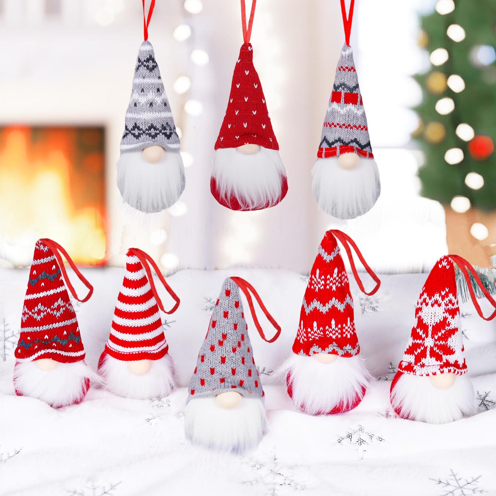 Gnomes Christmas Ornaments Set of 8, 8 Styles Swedish Gnome Handmade Plush Santa Elves Christmas Tree Hanging Decorations Xmas Decorations Christmas Gnomes Gonk Hanging Ornaments