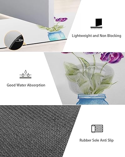Miniatura 2 de Tapete de baño antideslizante con diseño de flores de tulipán, de secado rápido y absorbente, de tierra de diatomeas, para cocina, sala de estar,
