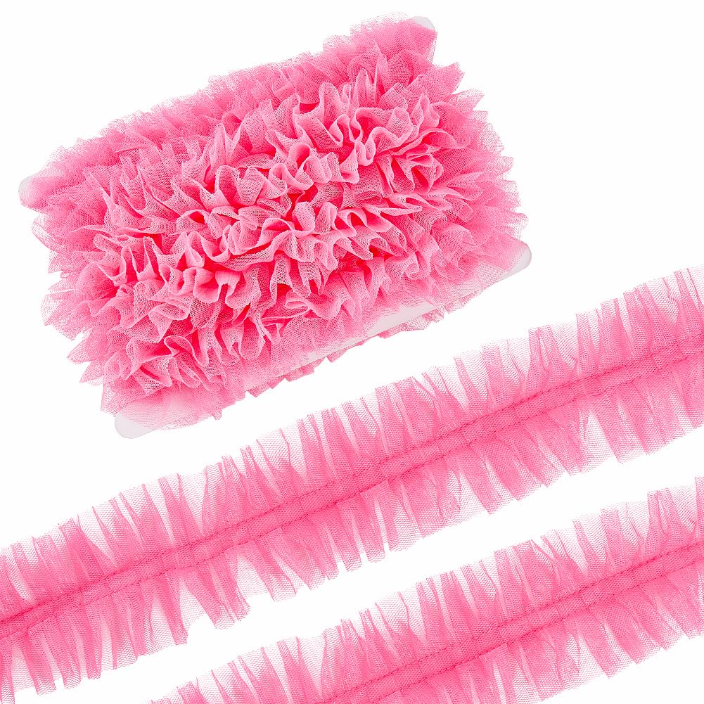 GORGECRAFT 10m Ruffle Pleated Lace Trim 6cm Pink Puff Fabric Edge Ribbon Gathered Mesh Edging Trimming Lace Border Organza Mesh Chiffon for Bridal Wedding Dress Clothing Garments Crafts