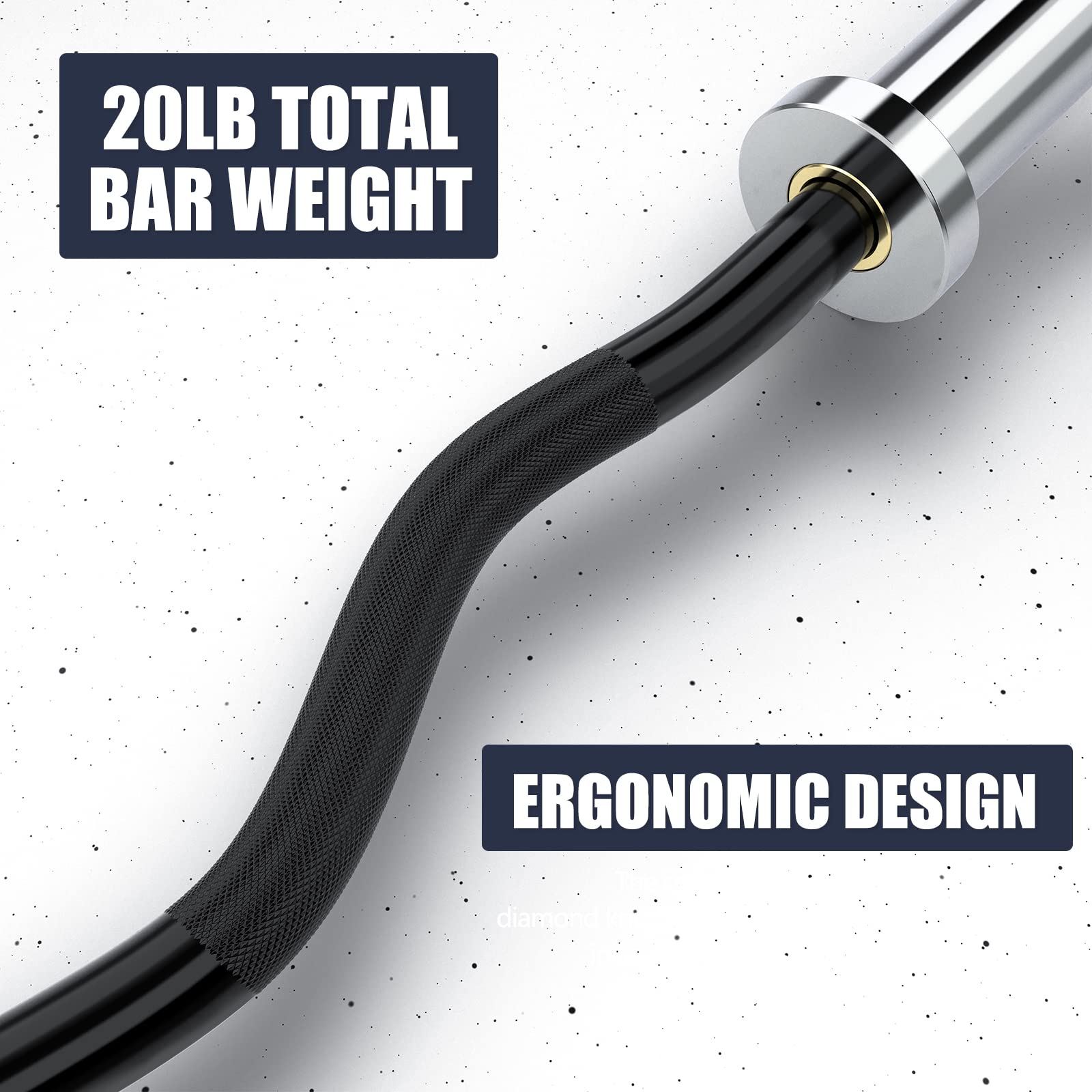 TECHNOAGE Olympic EZ - Barra de rizo de 47 pulgadas (capacidad de 350/500 libras), 20 libras, barra de acero sólido, acabado cromado con funda de cobre y rodamiento para placas de 2 pulgadas