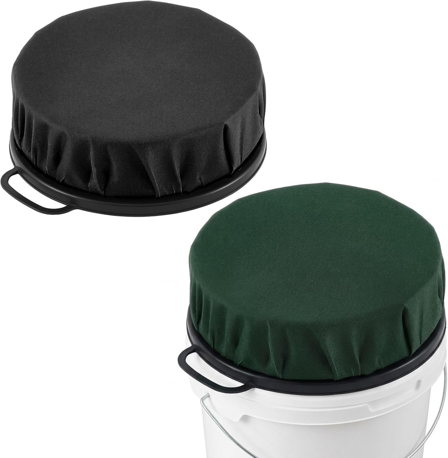 2 Pcs 5 Gallon Bucket Seat Lid with 3.94" Thick Foam Cushion,360° Swivel Bucket Lid Seat for Hunting Ice Fishing Gardening Camping, Black & Green