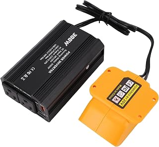 WALFRONT Power Inverters for Vehicles 300W DC 18V to AC 110V Car Power Inverter Portable PD 65W Type C Fast Charging 2 AC Outlets 1 USB A for DCB206 Battery