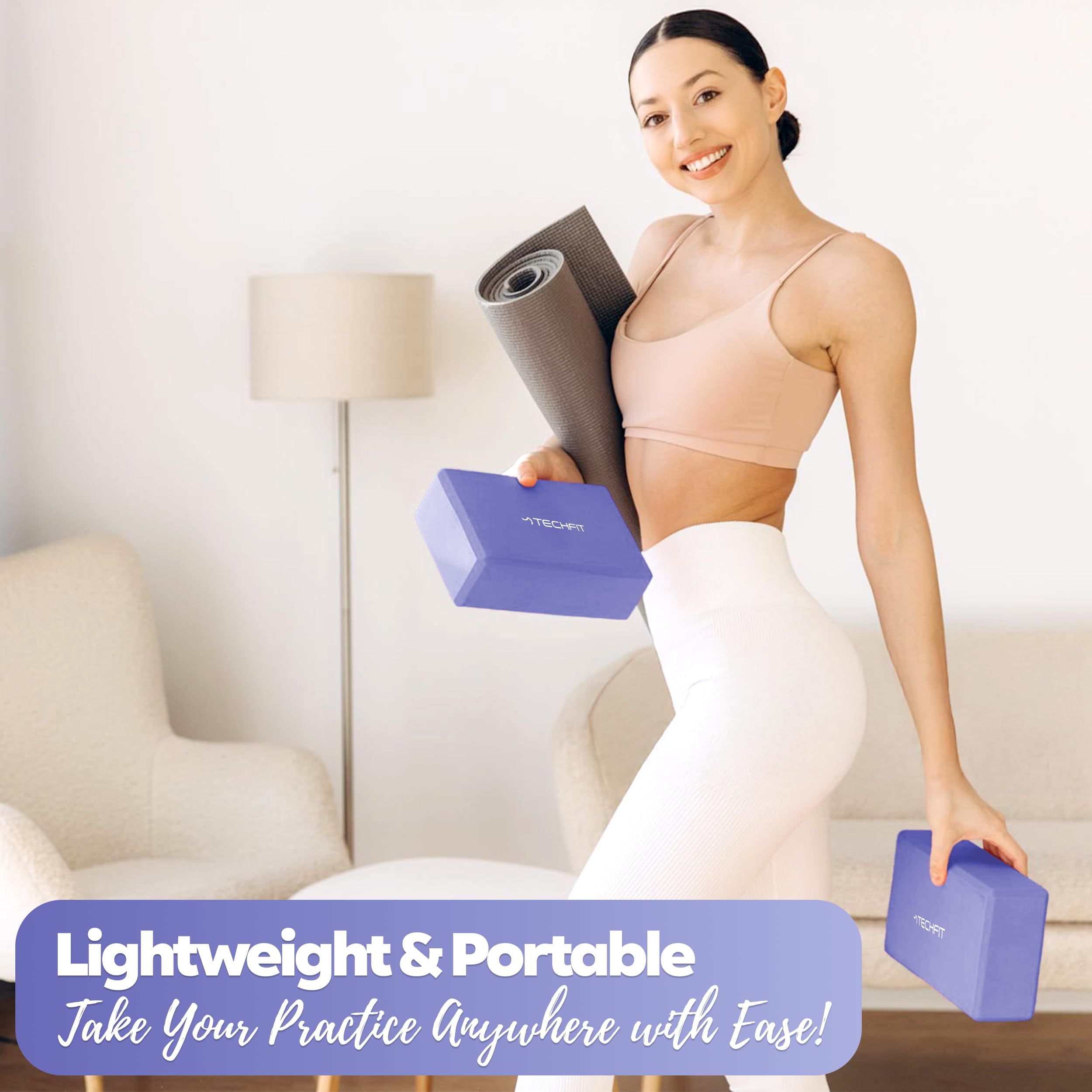 TechFit Mattoncino da Yoga in Schiuma EVA ad Alta Densità, Set da 2 Pezzi, Leggero e Antiscivolo, Supporto Ideale per Yoga, Pilates, Stretching, Dimensioni 23x15x7.6 cm, Grigio