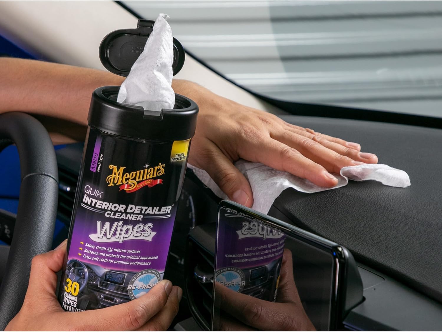 Meguiar's Quik Interior Detailer Wipes, Cleans, Protects & Refreshes All Car Surfaces, 30 Ct, 3 Pack