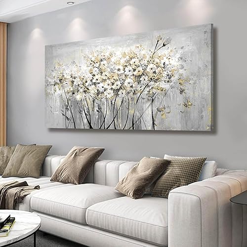 VAYIMDH Cuadros dorados para decoración de pared de sala de estar, pósteres vintage blancos y grises, impresiones de fotos florales para dormitorio,