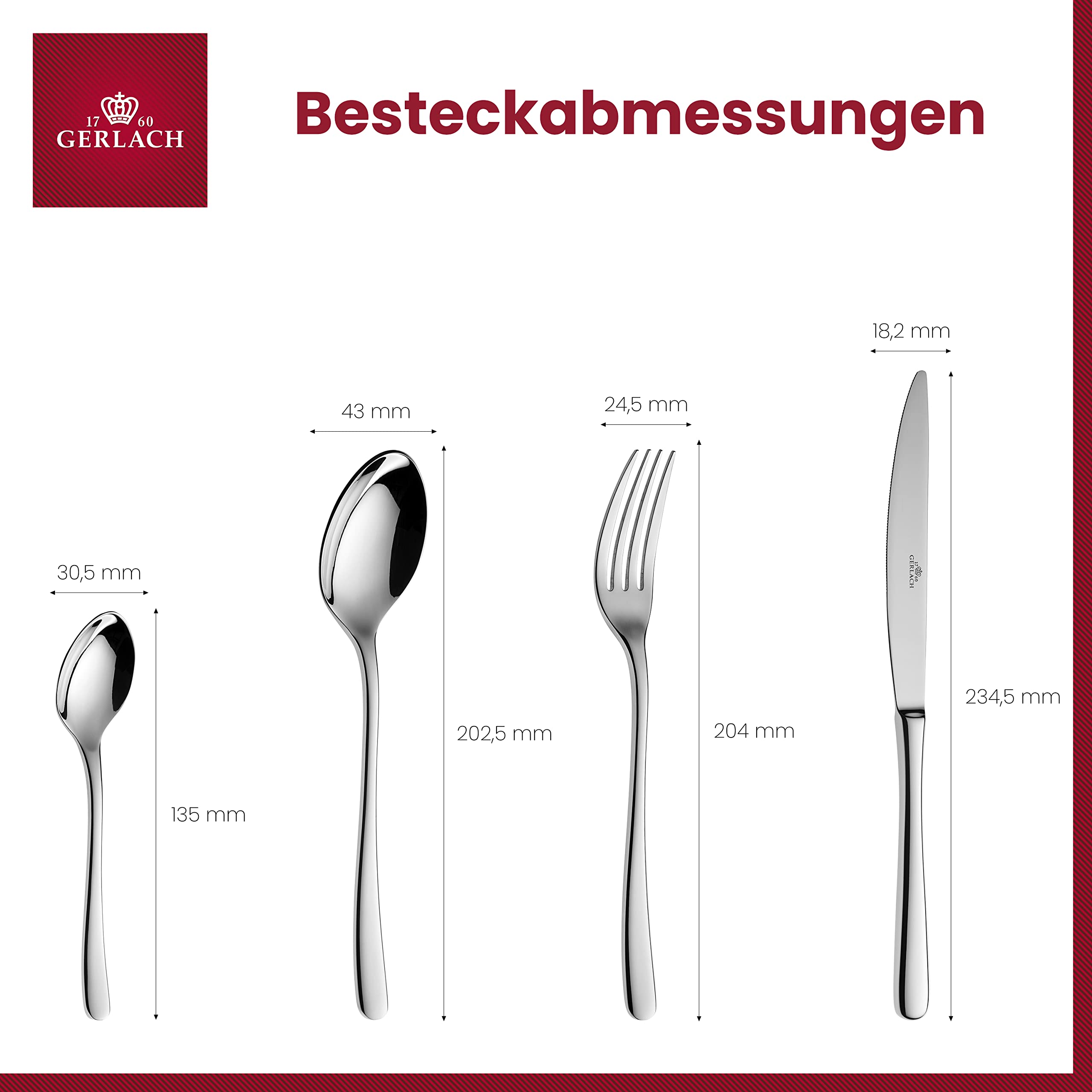 Gerlach Muza Besteck-Set 12 Personen Spülmaschinenfest Essbesteck Edelstahl Besteck Messer Gabel Löffel Teelöffel Kuchengabel Serviergabel Saucenlöffel Schöpfkelle Rostfrei Im Koffer 68 Stk