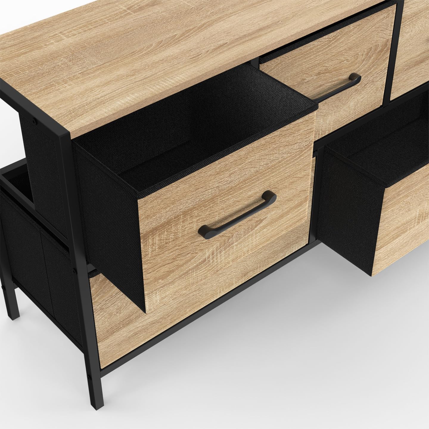 IDMarket - Commode 5 tiroirs en Tissu Utah H.55 cm Meuble de Rangement Design Industriel