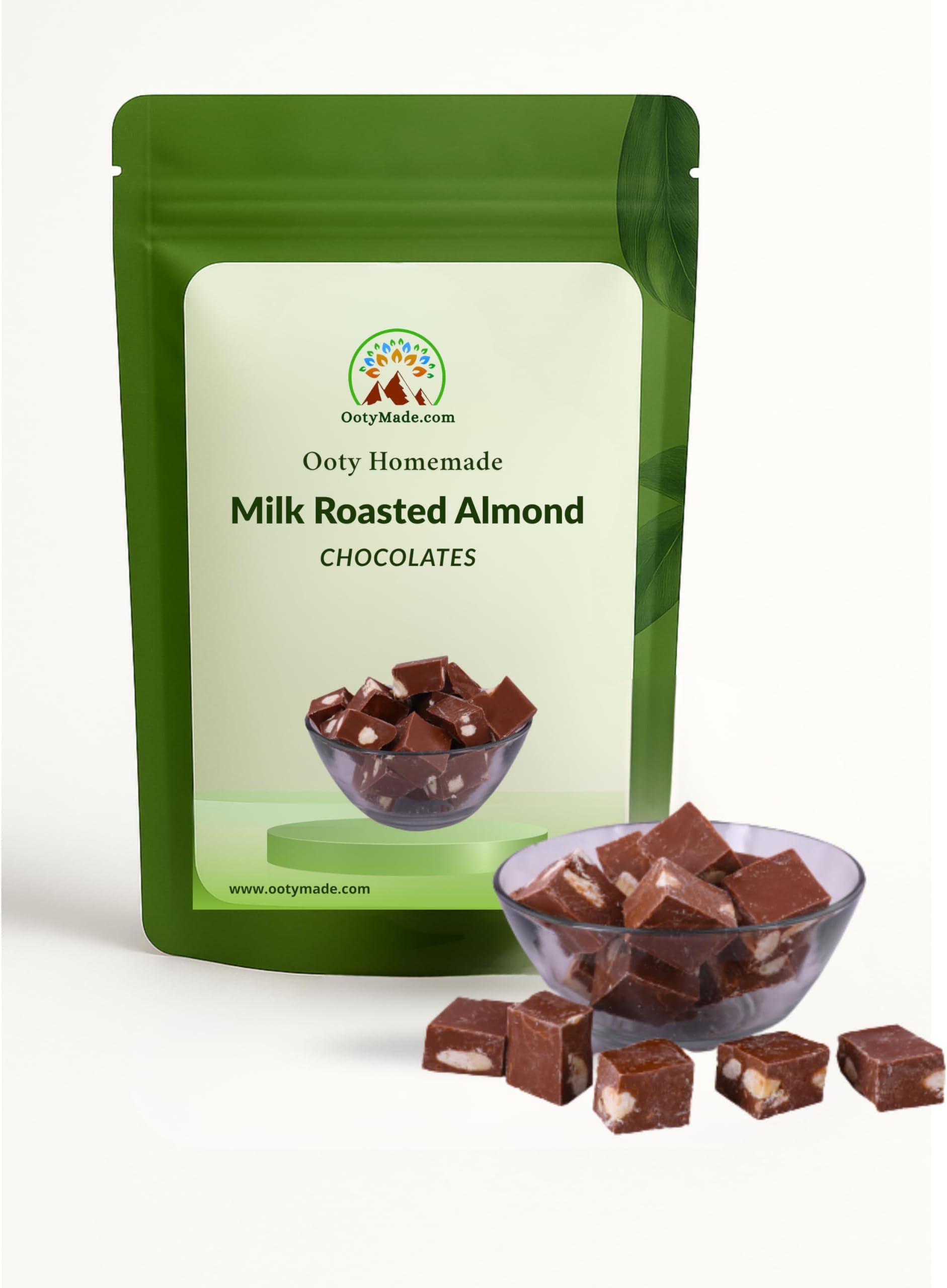 OotyMade.com Milk Roasted Almond Chocolate - 250 Grams | Hand Made Ooty Chocolates | Assorted Chocolate Gift Pack| Homemade Nuts Chocolate |