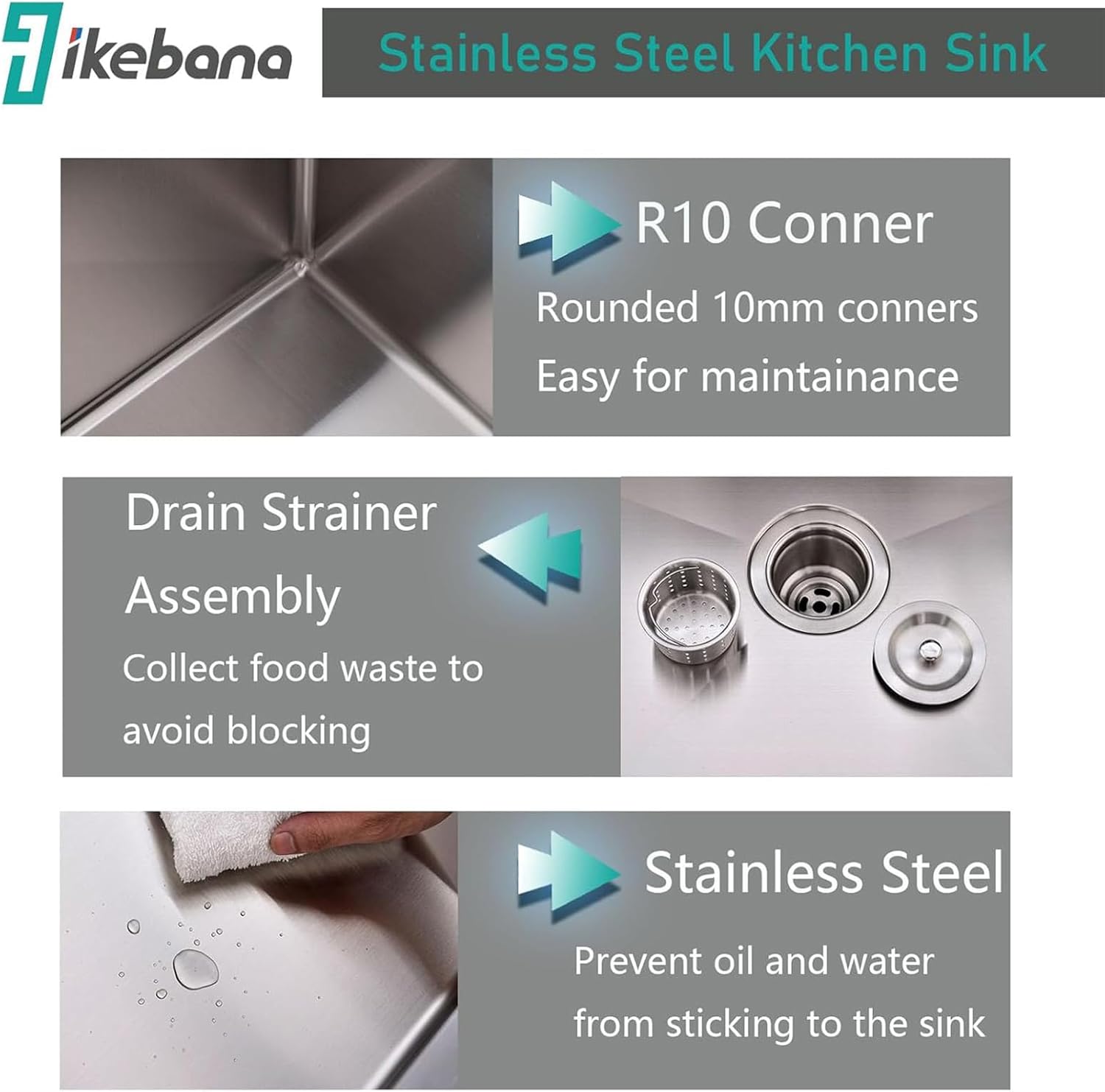 IKEBANA 25x22 Inch Brushed Nickel Kitchen Sink Drop in, 16 Gauge Stainless Steel Wet Bar Sink Topmount Single Bowl Small Kitchen Sinks, Outdoor RV Prep Sinks With Dish Grid& Drain