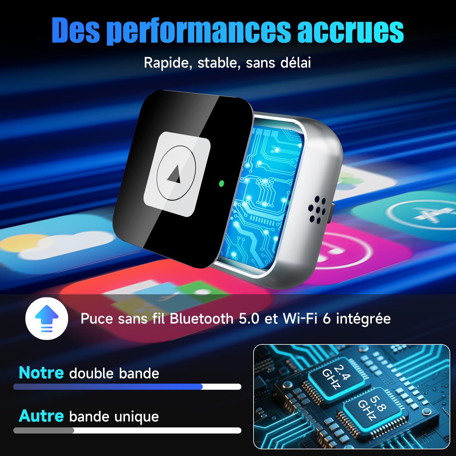 ELECGO Mini Adaptateur CarPlay sans Fil pour iPhone, Convertissez Le Filaire en sans Fil, Plug & Play avec Typ-C/USB, Compatible avec Android 11+ et iOS 10+ (Noir)