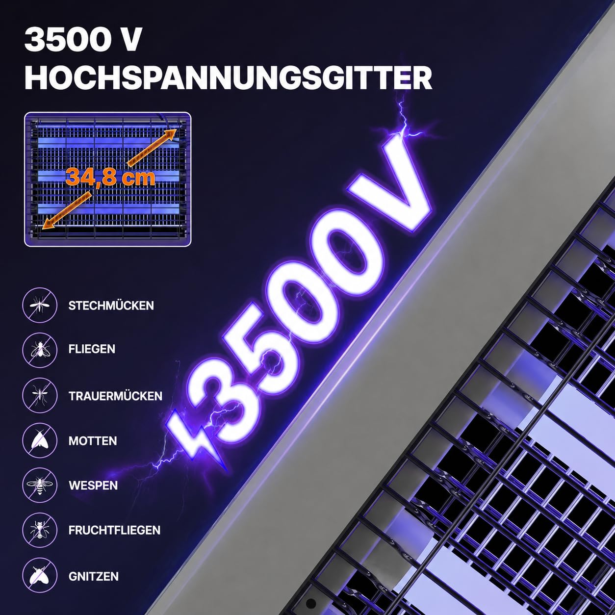 OGERY Solar Insektenvernichter für Außen, 3500V Mückenlampe, IPX4 spritzwassergeschützt, mit Auto Ein/Aus, USB-C & Solarbetrieb, für Garten, Terrasse, Garage & Camping