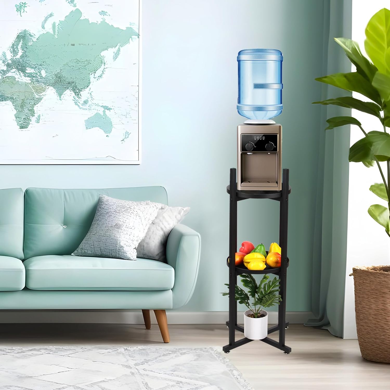 5 Gallon Water Dispenser Stand with 2 Round Shelfs, 3 Tier Water Jug Stand Water Dispenser Floor Stand for 1-5 Gallon Bottle Dispenser, Sturdy Water Jug and Plant Stand, 32.8" Hight-11.2" Wide