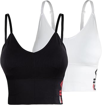 Fila Womens Longline Sports Bra 2-Pack Seamless Adjustable Strap Crop Top for Yoga, Running, Training, and Everyday Wear
