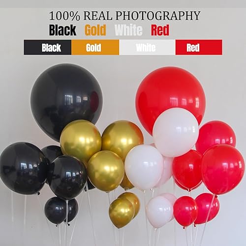 Miniatura 3 de Kit de arco de guirnalda de globos de casino, 128 globos rojos, negros, blancos, dorados, con dados de estrella, globos de papel gigante, tarjeta de